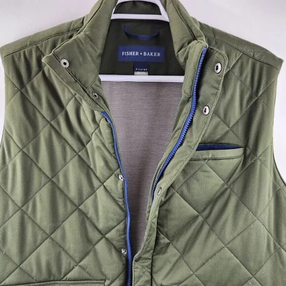 Fisher   Baker Men's XL Green Quilted‎ Full Zip Lined Vest Pockets