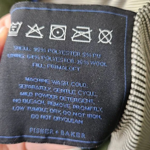 Fisher   Baker Men's XL Green Quilted‎ Full Zip Lined Vest Pockets