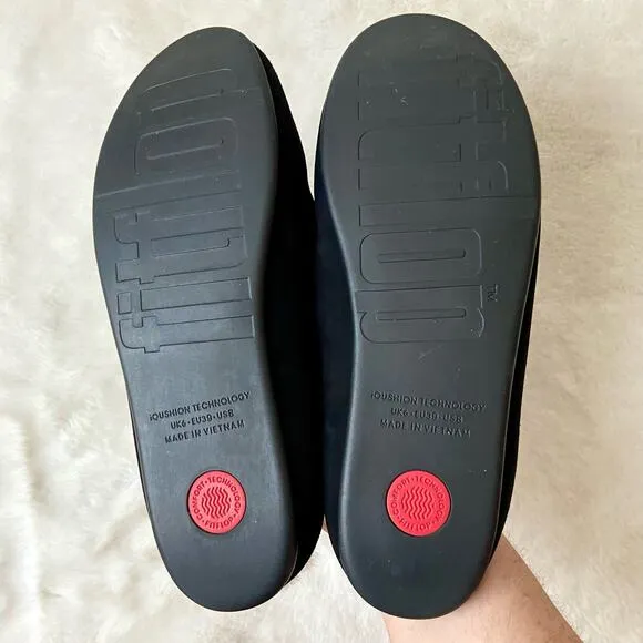 Fitflop Chrissie Shearling Black Suede Slippers Size 8