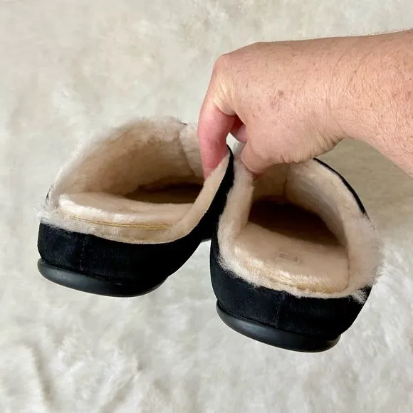 Fitflop Chrissie Shearling Black Suede Slippers Size 8