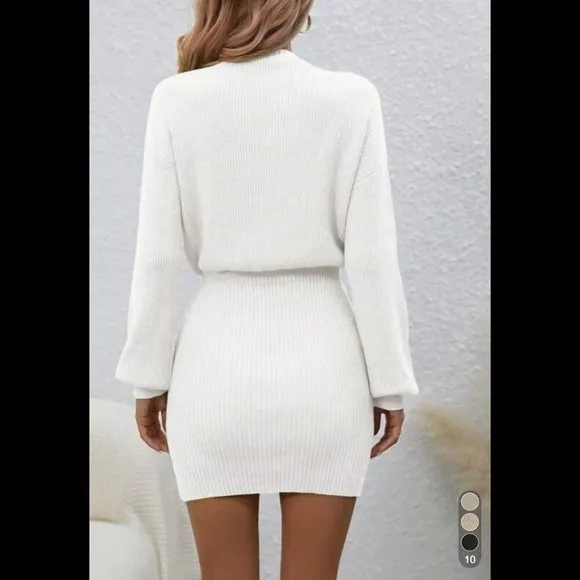 fitted crewneck soft knit sweater dress brown tan preppy minimalist