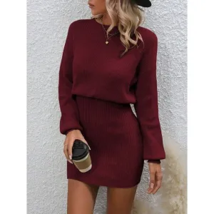 fitted crewneck soft knit sweater dress burgundy maroon red preppy minimalist