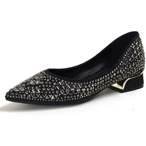 Flats Shoes Women Rhinestone Pointed Head Ballet Flats Comfortable