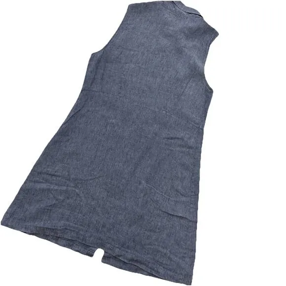 FLAX Linen Button Front Dress Womens S Blue Sustainable Beach Minimalist