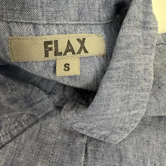 FLAX Linen Button Front Dress Womens S Blue Sustainable Beach Minimalist