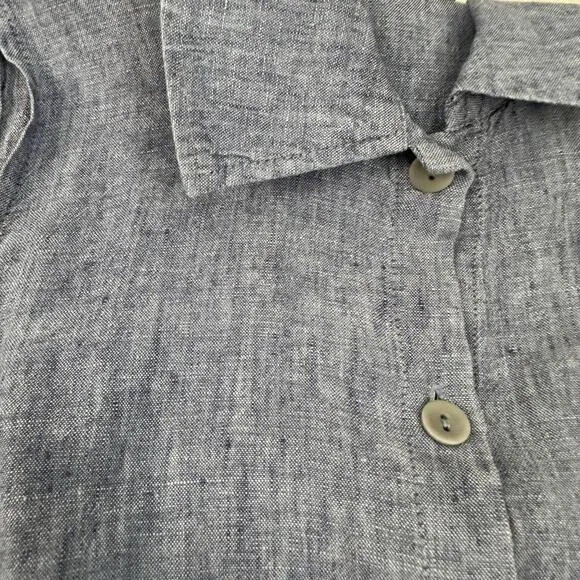 FLAX Linen Button Front Dress Womens S Blue Sustainable Beach Minimalist