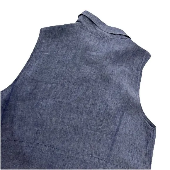 FLAX Linen Button Front Dress Womens S Blue Sustainable Beach Minimalist