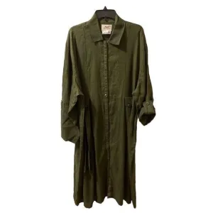 Flax Linen Maxi Dress‎ Olive Green Size Large Lagenlook Minimalist Snap Front