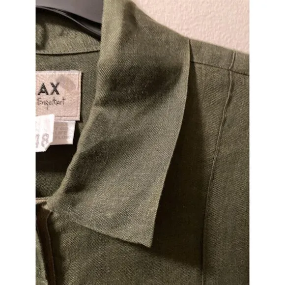 Flax Linen Maxi Dress‎ Olive Green Size Large Lagenlook Minimalist Snap Front