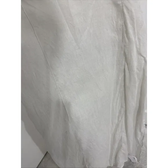 FLAX Maxi Dress Medium 100% Linen Minimalist Lagenlook Drape Light Side Slit