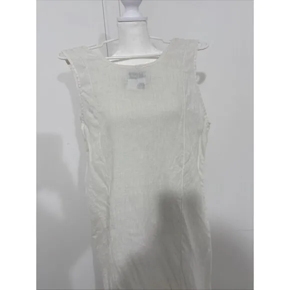 FLAX Maxi Dress Medium 100% Linen Minimalist Lagenlook Drape Light Side Slit