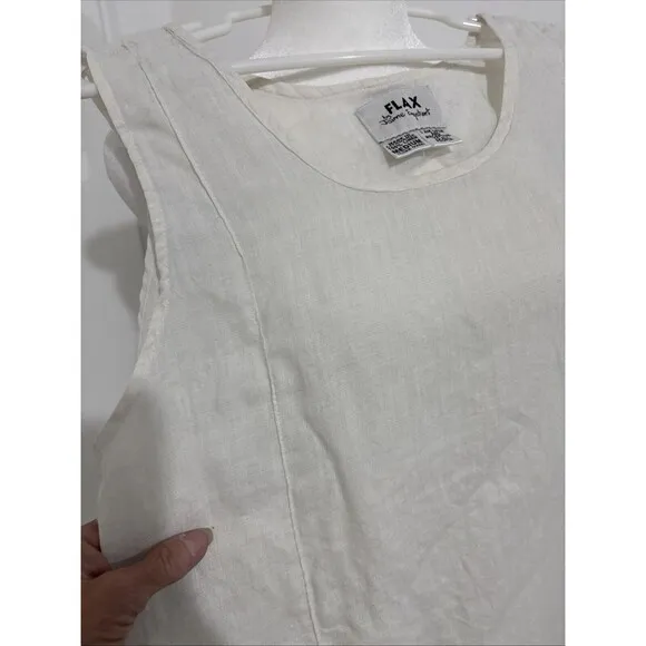 FLAX Maxi Dress Medium 100% Linen Minimalist Lagenlook Drape Light Side Slit