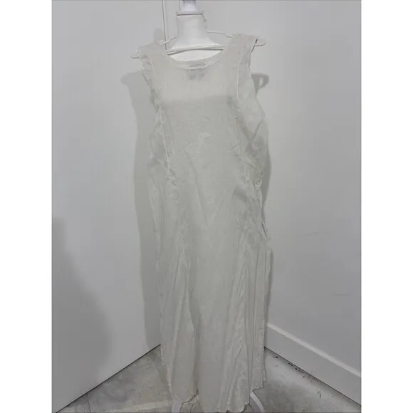 FLAX Maxi Dress Medium 100% Linen Minimalist Lagenlook Drape Light Side Slit