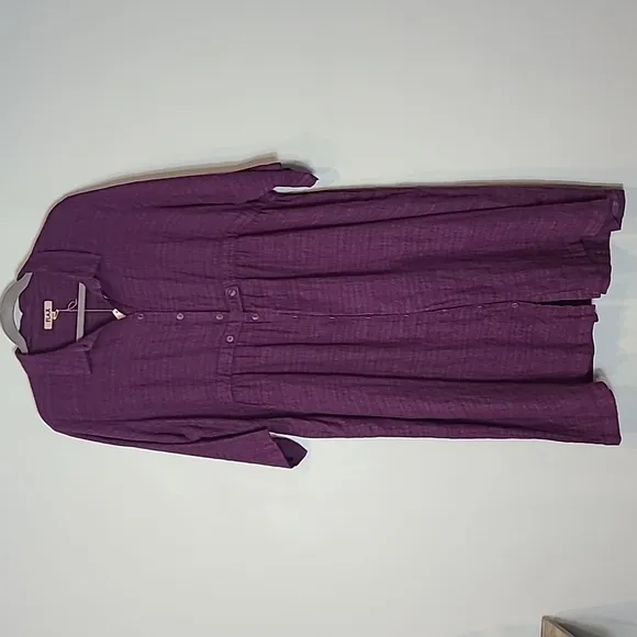 Flax Maxi Dress Purple Linen Lagenlook Coastal Luxury New Size 3X Shirt Dress