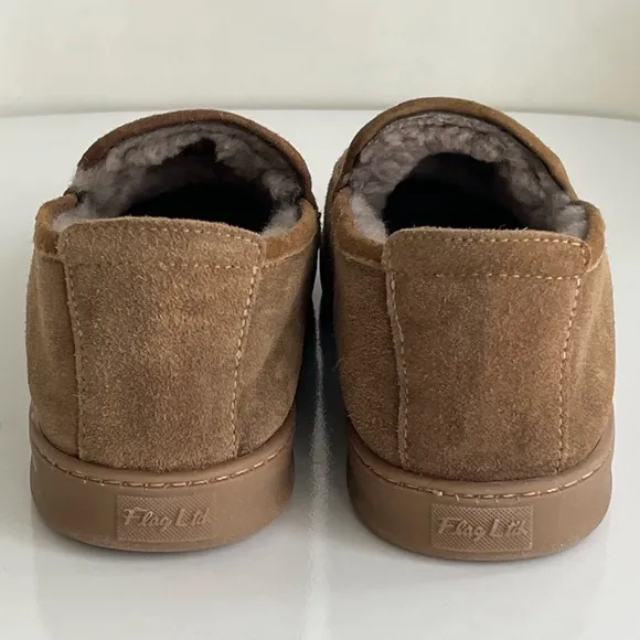 FLG LTD Men’s Leather Loafers Boardwalk Slippers Shearling Lined Size 9 M