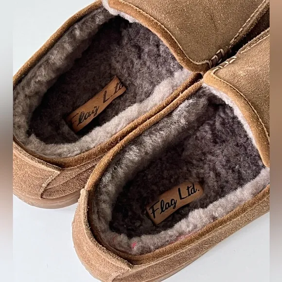 FLG LTD Men’s Leather Loafers Boardwalk Slippers Shearling Lined Size 9 M