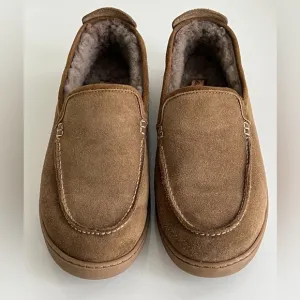 FLG LTD Men’s Leather Loafers Boardwalk Slippers Shearling Lined Size 9 M