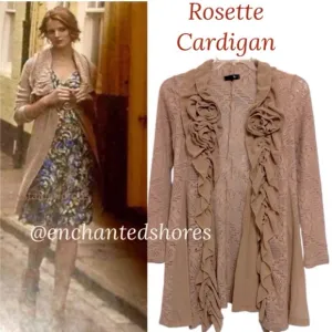 Floral Cardigan Lace Duster Sweater Open Knit Golden Rose Beige Tan Size Small