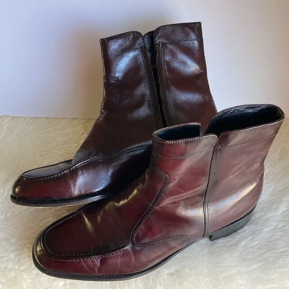 FLORSHEIM Essex Moc Toe Kidskin Leather Zipper Dressy Boots Cherry Mens Size 11