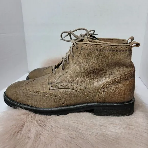 Florsheim Limited Tan Distressed Pebbled Leather Wingtips Ankle Boots 10.5D