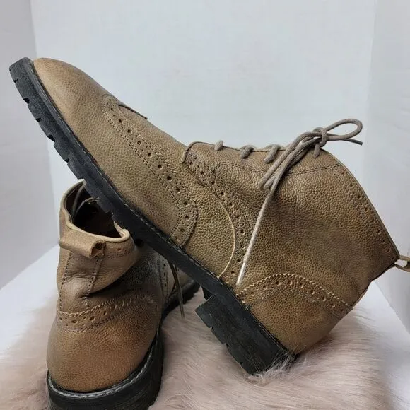 Florsheim Limited Tan Distressed Pebbled Leather Wingtips Ankle Boots 10.5D