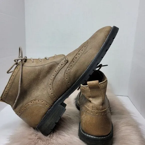 Florsheim Limited Tan Distressed Pebbled Leather Wingtips Ankle Boots 10.5D
