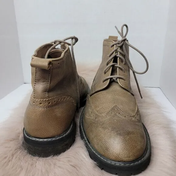 Florsheim Limited Tan Distressed Pebbled Leather Wingtips Ankle Boots 10.5D