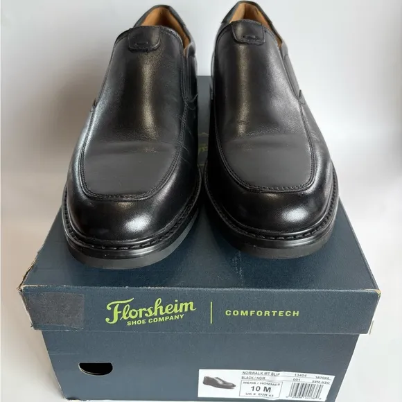 Florsheim Men's 10M Norwalk  Moc Toe Slip On Shoes Black Leather Cushioned