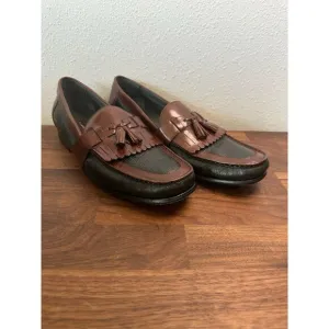 Florsheim Mens Shoes Sz 11.5 D Brown Black 2-Tone Leather Slip On Tassels Loafer