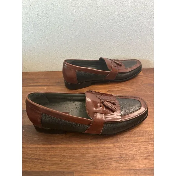 Florsheim Mens Shoes Sz 11.5 D Brown Black 2-Tone Leather Slip On Tassels Loafer