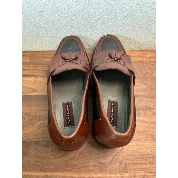 Florsheim Mens Shoes Sz 11.5 D Brown Black 2-Tone Leather Slip On Tassels Loafer