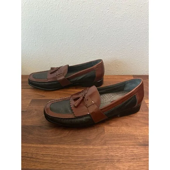 Florsheim Mens Shoes Sz 11.5 D Brown Black 2-Tone Leather Slip On Tassels Loafer