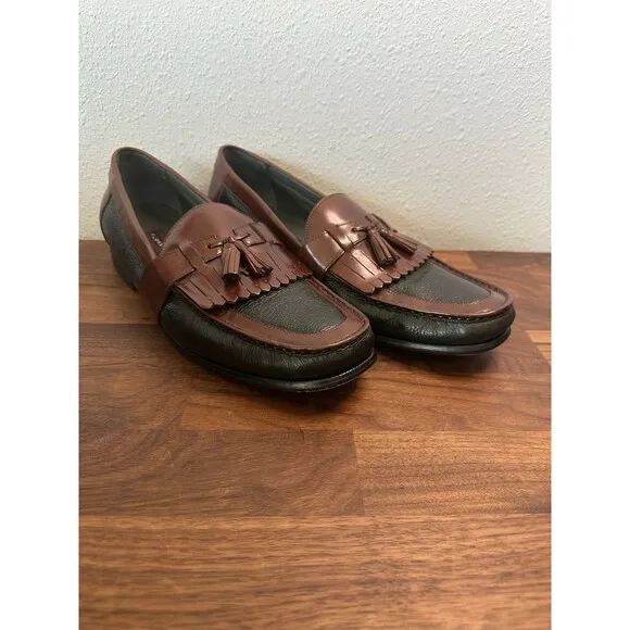 Florsheim Mens Shoes Sz 11.5 D Brown Black 2-Tone Leather Slip On Tassels Loafer