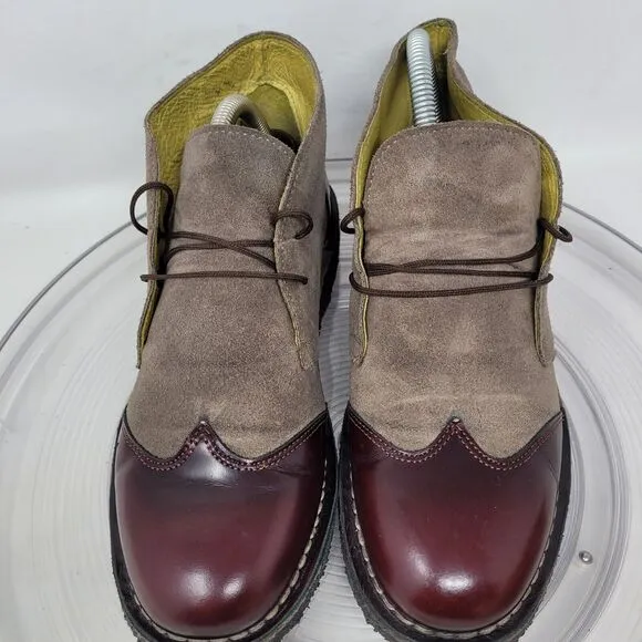 Fly London Caxi Desert Boots Womens sz 7.5, EU38 Burgundy Gray Capi Brogue Shoes