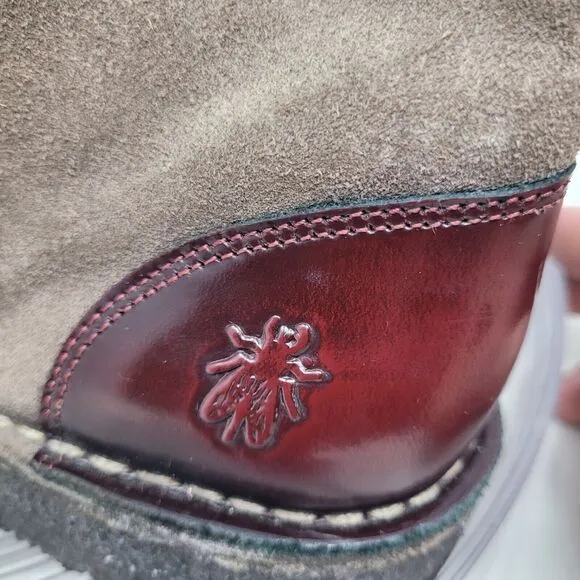 Fly London Caxi Desert Boots Womens sz 7.5, EU38 Burgundy Gray Capi Brogue Shoes