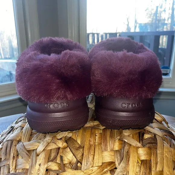 Forever Crush Crocs unisex Dark Cherry fuzzy shoes