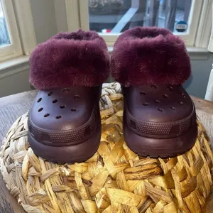 Forever Crush Crocs unisex Dark Cherry fuzzy shoes