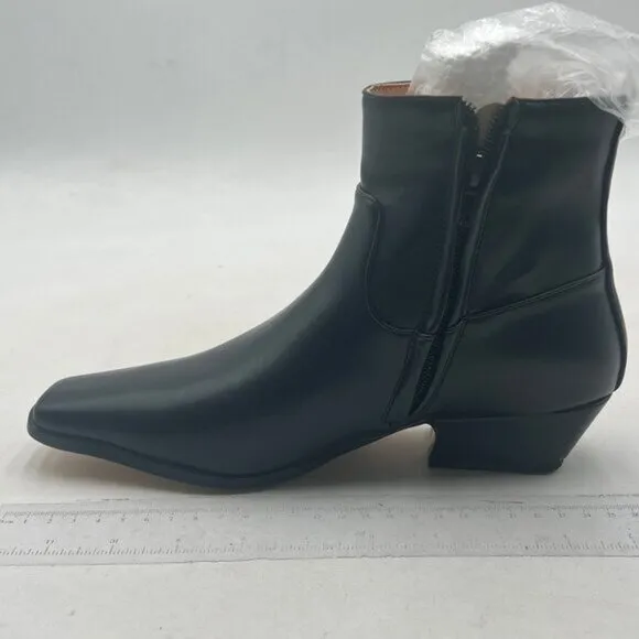 FOWT Black Square Toe Side Zipper Ankle Boot Block Low Heel Short Boots