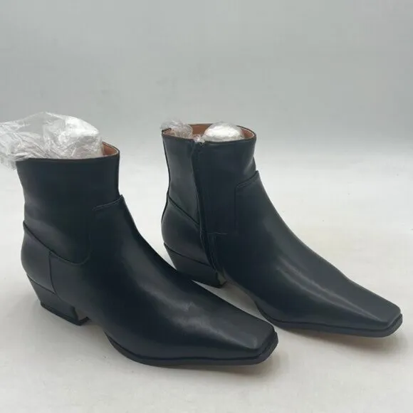 FOWT Black Square Toe Side Zipper Ankle Boot Block Low Heel Short Boots