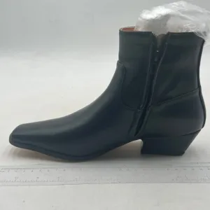 FOWT Black Square Toe Side Zipper Ankle Boot Block Low Heel Short Boots