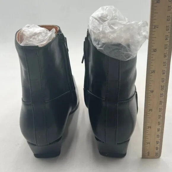 FOWT Black Square Toe Side Zipper Ankle Boot Block Low Heel Short Boots