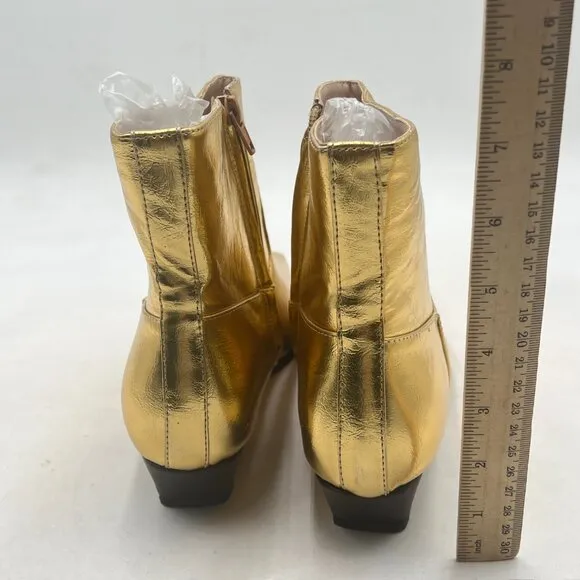 FOWT Gold Square Toe Side Zipper Ankle Boot Block Low Heel Short Boot Dress Shoe