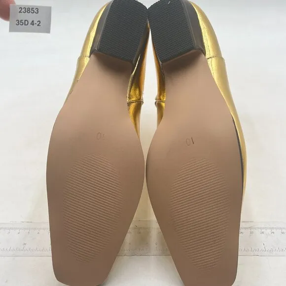 FOWT Gold Square Toe Side Zipper Ankle Boot Block Low Heel Short Boot Dress Shoe