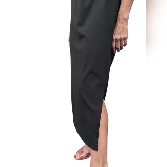 FRAME 100% COTTON Short Sleeve Structured Shoulder Black Minimalist Midi Dress M