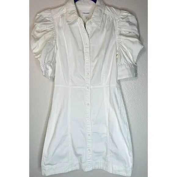 FRAME Gillian Puff Sleeve Minimalist Elegant Dress Feminine Parisian Chic Sz XS