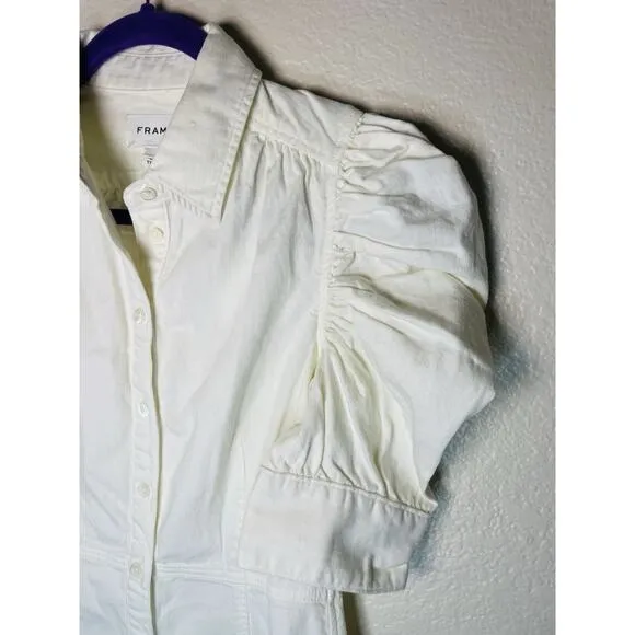 FRAME Gillian Puff Sleeve Minimalist Elegant Dress Feminine Parisian Chic Sz XS