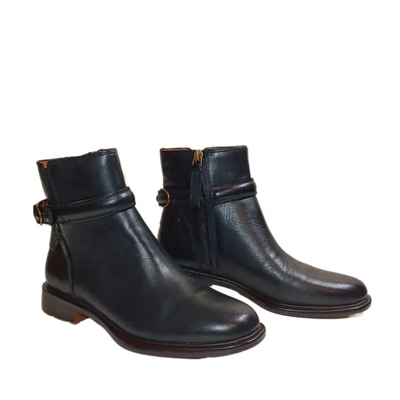 Franco Sarto Elese Boots Womens 5 Black Leather Buckle Strap Ankle Booties New