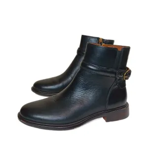 Franco Sarto Elese Boots Womens 5 Black Leather Buckle Strap Ankle Booties New