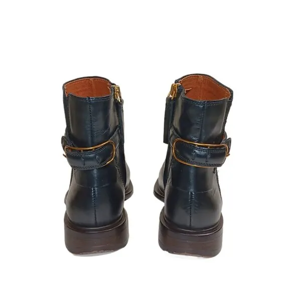 Franco Sarto Elese Boots Womens 5 Black Leather Buckle Strap Ankle Booties New