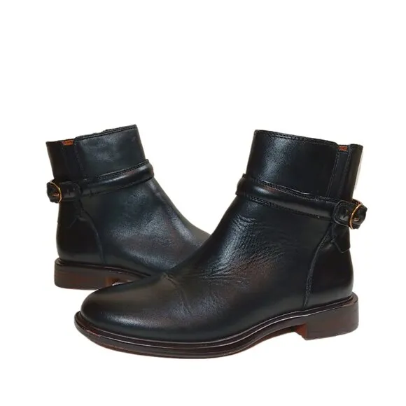 Franco Sarto Elese Boots Womens 5 Black Leather Buckle Strap Ankle Booties New